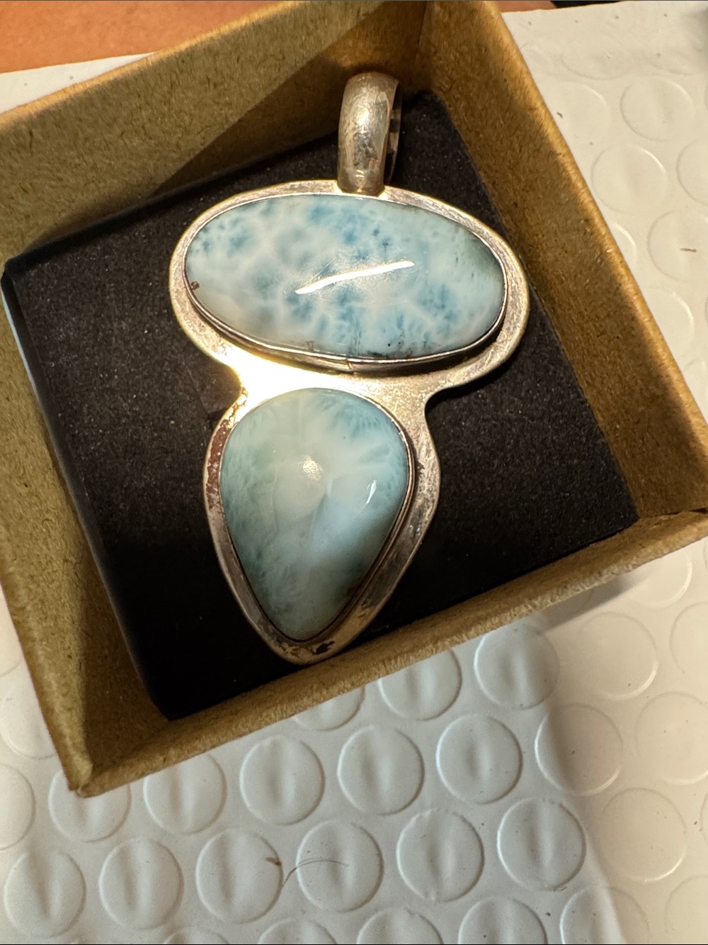 Sterling Silver Larimar Double Stone Pendant - Light Blue large
